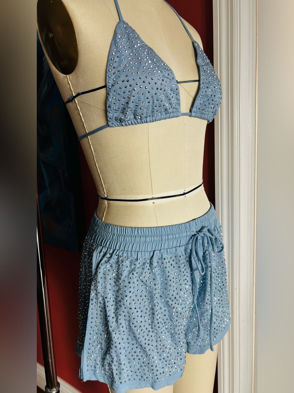 Hot & Delicious Light Blue Studded Bralette and Shorts Set